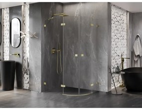 Mexen Lunar, polkruhový sprchový kút naklápací doľava 100 x 70 cm, 8mm číre sklo, zlatý matný profil, 833-100L-070P-55-00