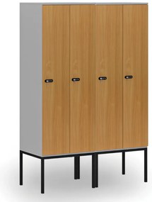 Drevená šatníková skrinka S4 s podnožou, 2 oddiely, 1871 x 600 x 500 mm, demont, mechanický kódový zámok, sivá/oranžová