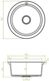 Laveo Dafne, 1-komorový granitový drez 510x510x205 mm, čierna, LAV-SBD_788Y