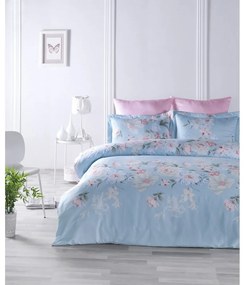 Modré posteľné obliečky z bavlneného saténu Primacasa by Türkiz Cielo, 135 x 200 cm