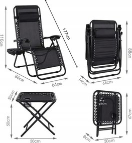 Set 2 polohovateľných záhradných lehátok so stolíkom - hnedý