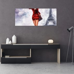 Obraz - Žena a Eiffelova veža (120x50 cm)