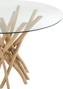 Jedálenský okrúhly drevený stôl so sklenenou doskou Branches - Ø120* 75 cm