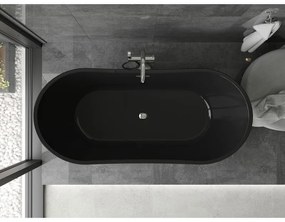 Mexen Montana, voľne stojaca vaňa 170 x 80 cm, čierna,  chrómový prepad, 52011708070-01