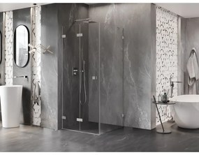 Mexen Lunar-F, 1-krídlový sprchový kút so skladacími dverami, ľavý, 85 x 70 cm, 8mm číre sklo, brúsená oceľ profil, 836-085-070-97-00-L