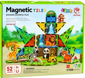 LEAN Toys Magnetické stavebné kocky – Divoké zvieratá, džungľa, ZOO, 52 ks