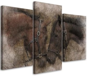 Obraz na plátně třídílný Koně Zvířata Brown - 150x100 cm
