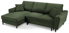 Zelená menčestrová rozkladacia/s úložným priestorom rohová pohovka (ľavý roh/s leňoškou) Kyoto – Cosmopolitan Design