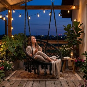 MultiGarden Závesné boho záhradné kreslo - čierne MultiGarden