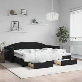 Rozkladacia denná posteľ so zásuvkami čierna 90x200 cm zamat 3197353