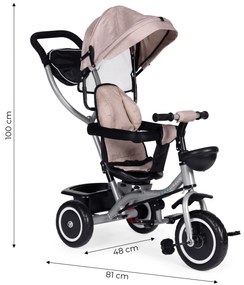 ECOTOYS Trojkolka 2v1 s otočným sedadlom + sklopná strieška - béžová