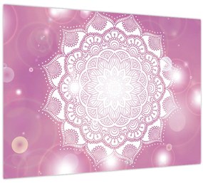 Sklenený obraz mandaly v ružovom pozadí (70x50 cm)