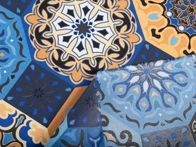 Bavlnená látka/plátno Sandra SA-448 Modro-oranžové marocké dlaždice - šírka 160 cm