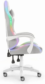 Herné kreslo HC-1000 Gray-White LED RGB látkové