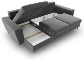 Svetlosivá zamatová rozkladacia/s úložným priestorom rohová pohovka Kyoto – Cosmopolitan Design