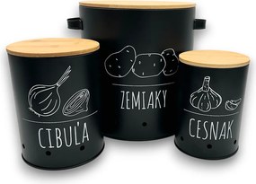 Orion Sada 3 dóz na cibuli, česnek a brambory, plechové s bambusovým víčkem BLACK SK