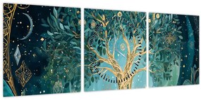 Obraz – Strom života vo vesmíre (s hodinami) (90x30 cm)