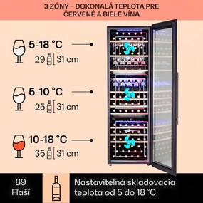 Klarstein Vinsider 89 vstavaná trojica vstavaná vinotéka 5–18 °C dotykové ovládanie drevené police