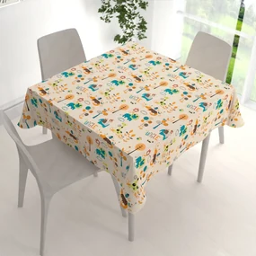 Biante Detský bavlnený štvorcový obrus Sandra SA-008 Tyrkysové a oranžové zvieratká z džungle 100x100 cm