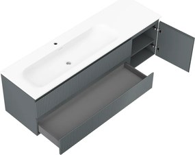 Mexen Rivel, kúpeľňová skrinka 160 cm s ľavým umývadlom Vela, 2S, 1D, drážkovaná, grafitová/biela matná, 91A23-16047-3-BBFFF66-W23L01
