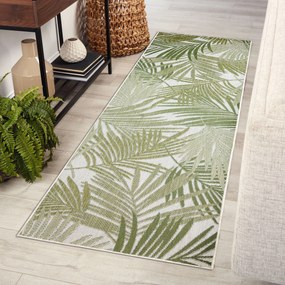 Koberec, behúň SISAL SION palmové listy, tropický 2837 ploché tkanie ecru / zelená Veľkosť: 60x250 cm
