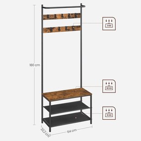Predsieňová stena, vešiak na kabáty s úložným priestorom na topánky, rustikálna hnedá
