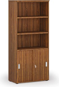 Kombinovaná kancelárska skriňa PRIMO WOOD, zasúvacie dvere na 2 poschodia, 800 x 420 x 1781 mm, orech
