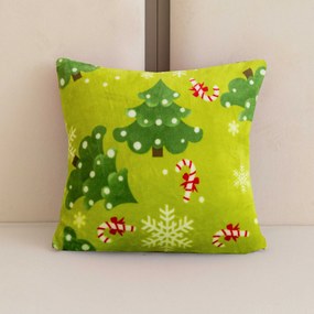 Mikroplyšová obliečka na vankúšik CHRISTMAS TREE 45x45 cm, zelená