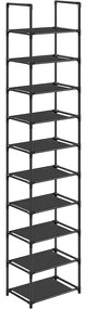 Botník, 10-úrovňový stojan na topánky, úzky, čierny