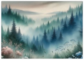 Obraz - Lesná krajina s hmlou (70x50 cm)