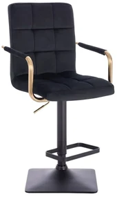 LuxuryForm DESIGN Barová stolička VERONA GOLD VELUR na čiernej hranatej základni - čierna