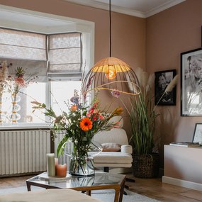 Orientálne závesné a stropné svietidlo čierne s ratanom - Treccia Pua