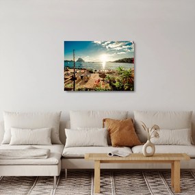 Sklenený obraz - Pláž s ľuďmi (70x50 cm)