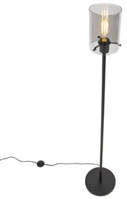Dizajnová stojaca lampa čierna s dymovým sklom - Dome