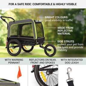 KLARFIT Husky Vario, 2-v-1, príves pre psa, bugina pre psov, cca 240L, 600D, Oxfort, zelený