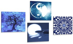 Set obrazov Feng Shui v modrom prevedení
