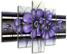 Gario Ručne maľovaný obraz Tajomný fialový Vlčí mak - 5 dielny Rozmery: 150 x 70 cm