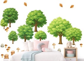 Súbor listnatých stromov textilní prelepiteľné nálepky na stenu hárok 75 x 60 cm