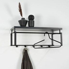 Čierny kovový nástenný vešiak s poličkou Rex – Spinder Design