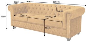 Dizajnová trojsedačka Chesterfield 205 cm horčicový zamat