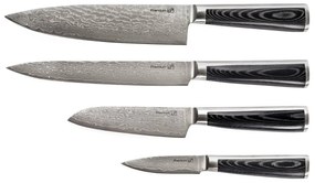 G21 Damascus Premium sada nožov v bambusovombloku, 4 ks + brúsny kameň