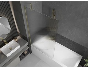 Mexen Next, 1-krídlová vaňová zástena 100 x 150 cm, 6mm sklo Ribs, zlatá matná, 895-100-000-00-09-55