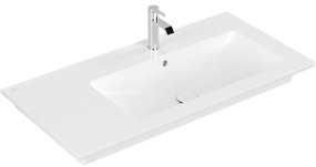 VILLEROY &amp; BOCH Venticello asymetrické umývadlo na skrinku s otvorom, odkladacia plocha vľavo, s prepadom, 1000 x 500 mm, Stone White, s povrchom CeramicPlus, 4134R1RW