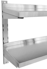 Dvojitá nástenná nerezová polica, 1200 x 300 mm