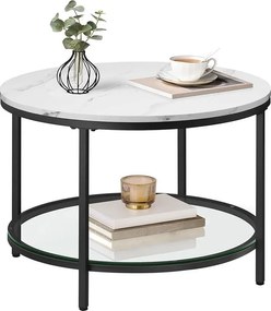 Konferenčný stolík so sklenenou doskou a veľkým úložným priestorom, mramorovo biely a atramentovo čierny