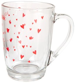 Sklenený hrnček s červenými srdiečkami A Lovely Drink - 11 * 8 * 11 cm / 300 ml