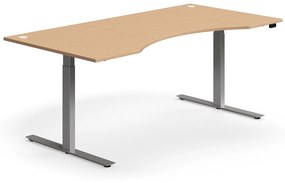Výškovo nastaviteľný stôl FLEXUS, s výrezom, 2000x1000 mm, strieborný rám, buk