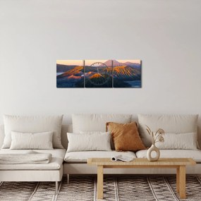 Obraz hory Bromo v Indonézii (s hodinami) (90x30 cm)
