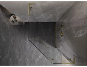 Mexen Lunar, L pravý výklopný päťuholníkový sprchový kút 80 x 90 cm, 8mm číre sklo, zlatý matný profil, 831L-080P-090L-55-00-P