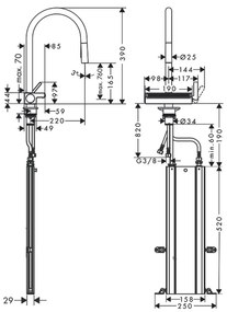 Hansgrohe Aquno Select M81, páková kuchynská batéria 170, vyťahovateľná sprška, 3jet, sBox, chrómová, HAN-73831000